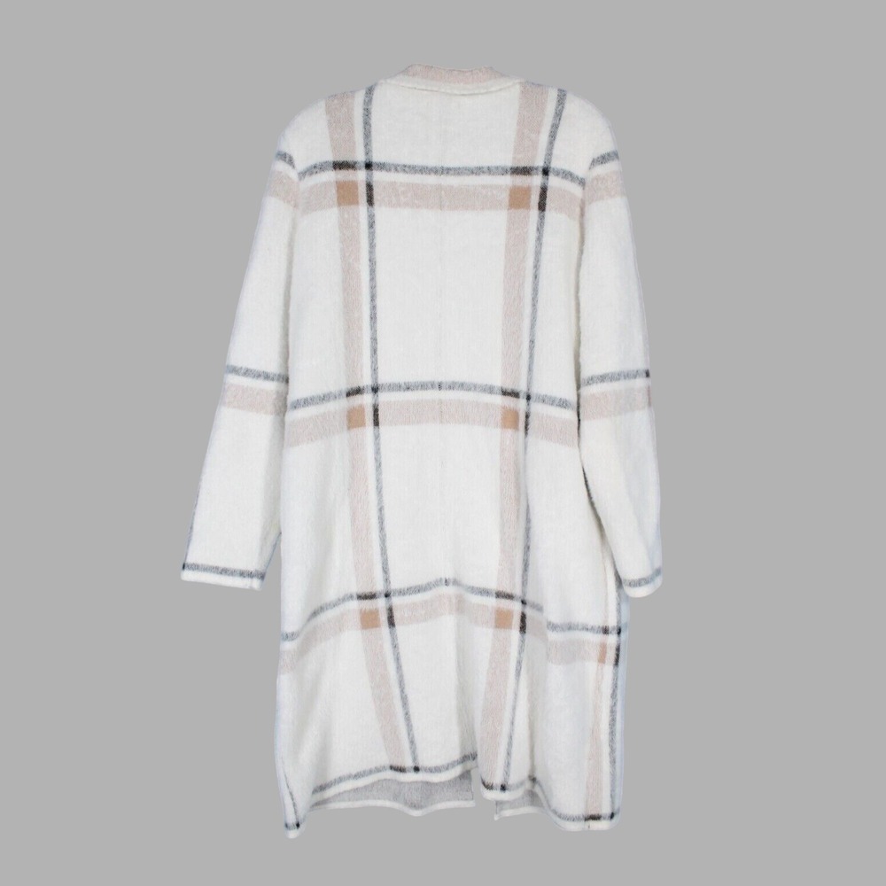 LYSSE White PLAID PRINT Button-Up FAUX MINK SWEATER 2-Pockets JACKET/COAT Sz S/M - Picture 6 of 7